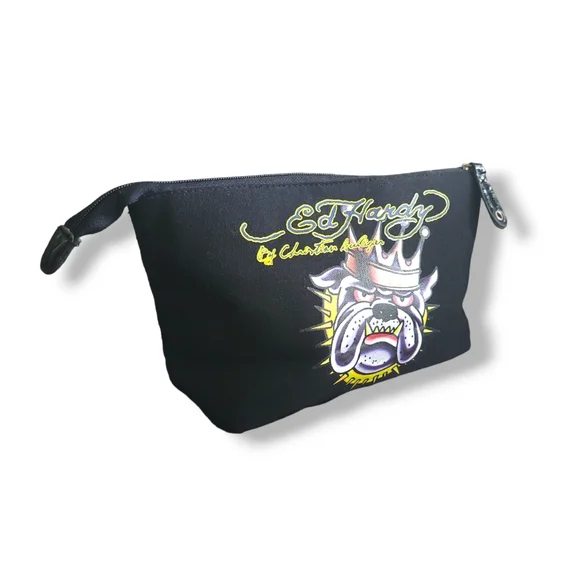 Ed Hardy | Y2K | Cute Black Panther/Bulldog Graphic Cosmetic Travel Bag - Picture 2 of 14